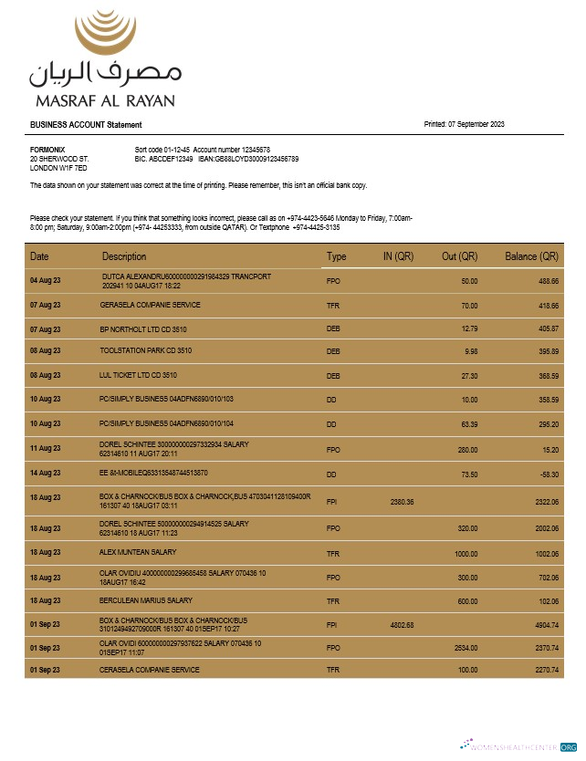 Download Masraf Al Rayan Bank company checking account statement Word and PDF template Photoshop template